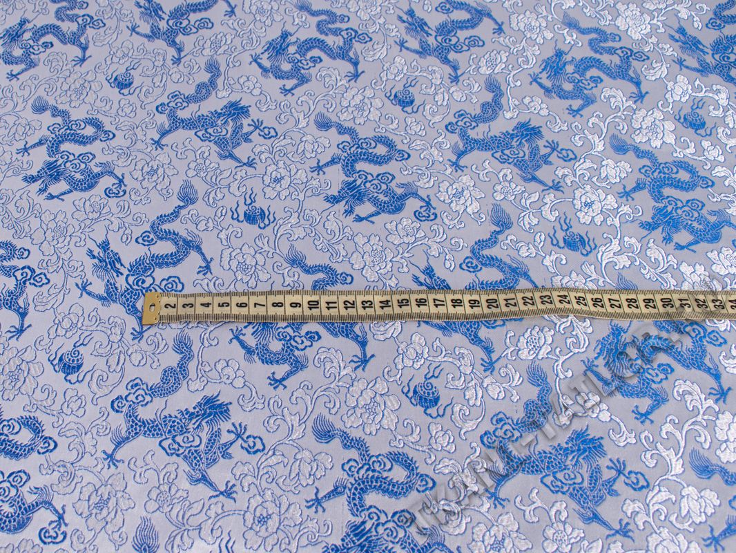 Китайский шелк белый с синим принтом - фото 2