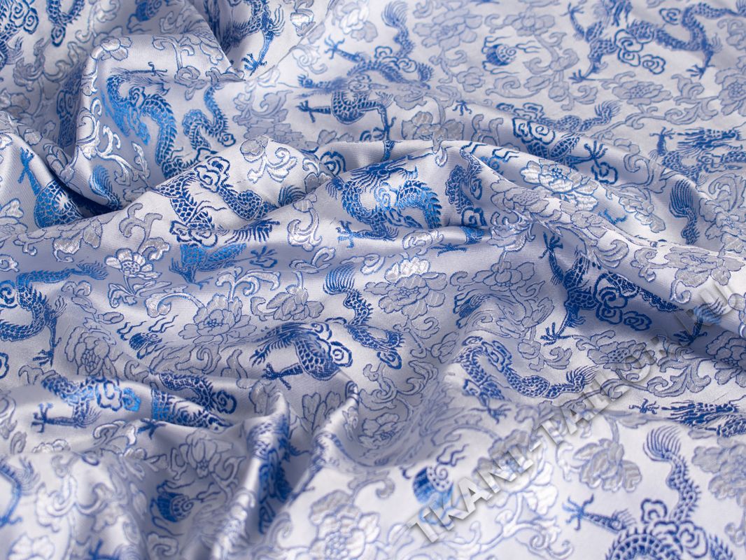 Китайский шелк белый с синим принтом - фото 3