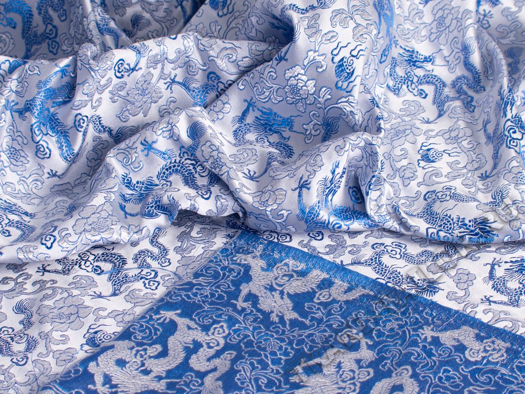 Китайский шелк белый с синим принтом - фото 4