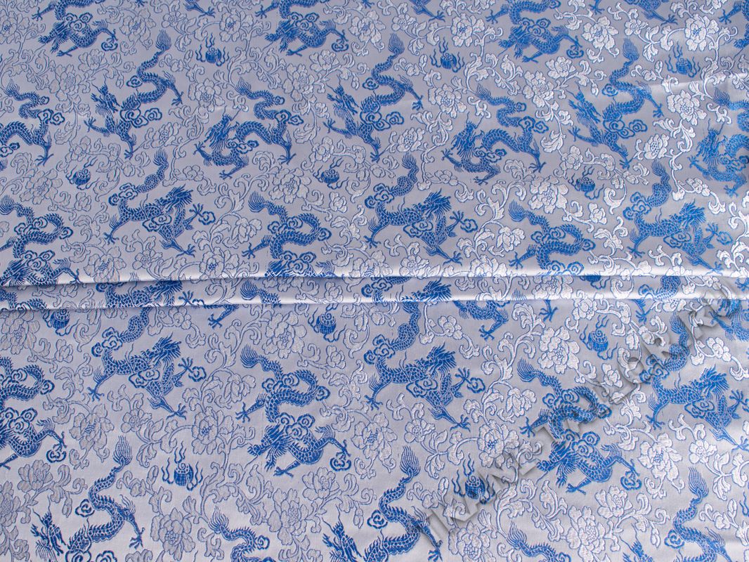 Китайский шелк белый с синим принтом - фото 1