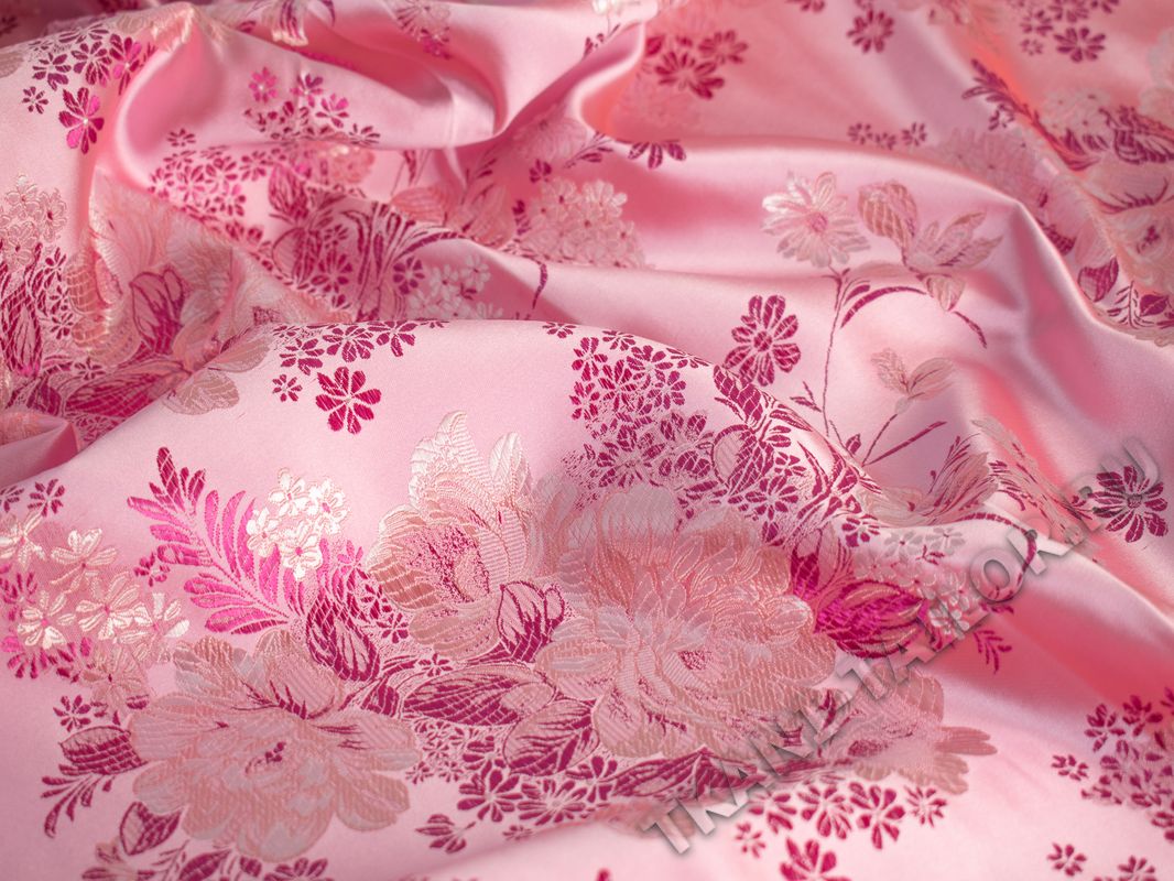 Китайский шелк розовый с цветами - фото 3