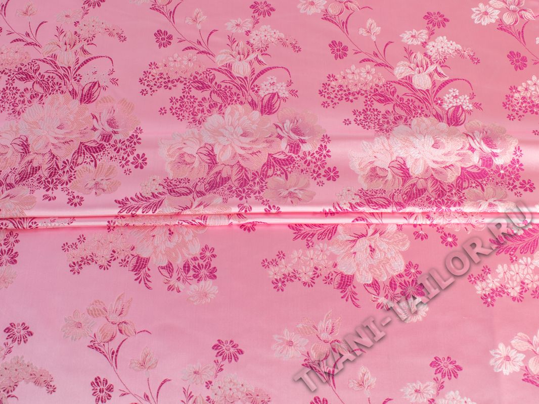 Китайский шелк розовый с цветами - фото 1