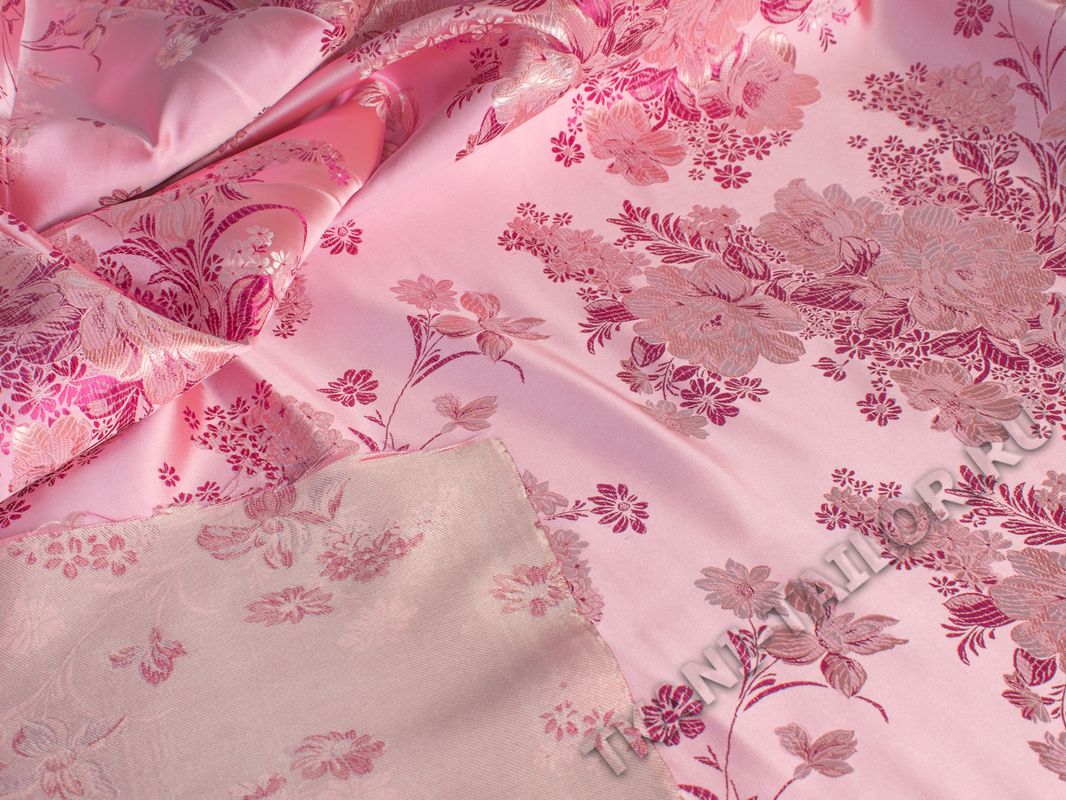 Китайский шелк розовый с цветами - фото 4