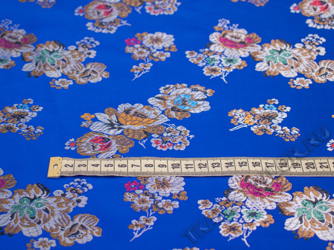 Китайский шелк синий цветочный принт - фото 2