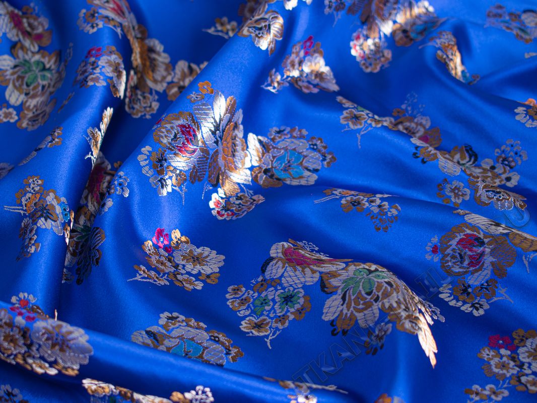 Китайский шелк синий цветочный принт - фото 3