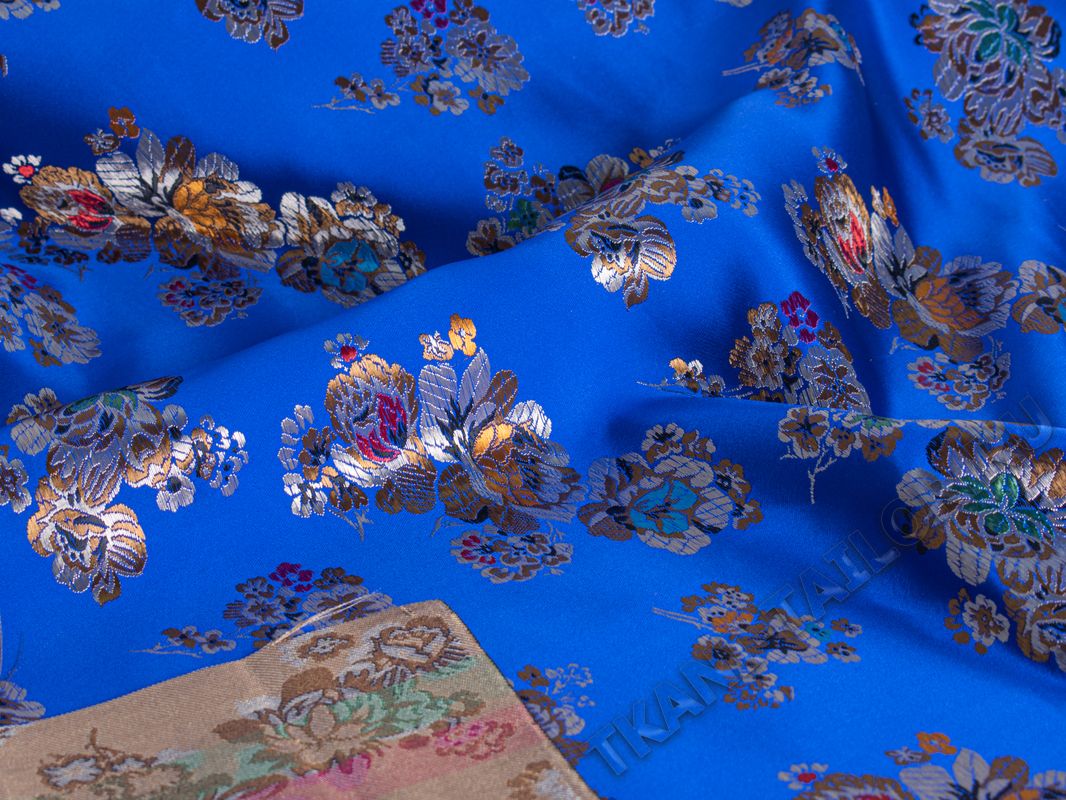 Китайский шелк синий цветочный принт - фото 4