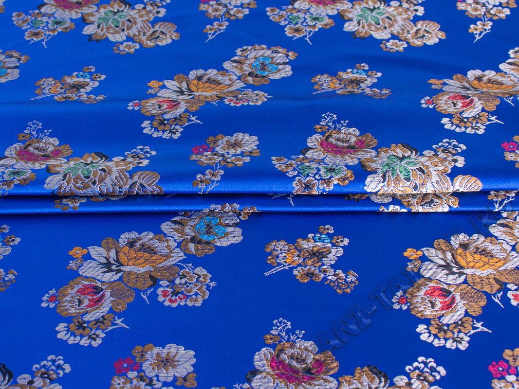 Китайский шелк синий цветочный принт - фото 1