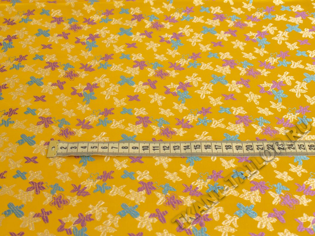 Китайский шелк темно-желтый с цветами - фото 2