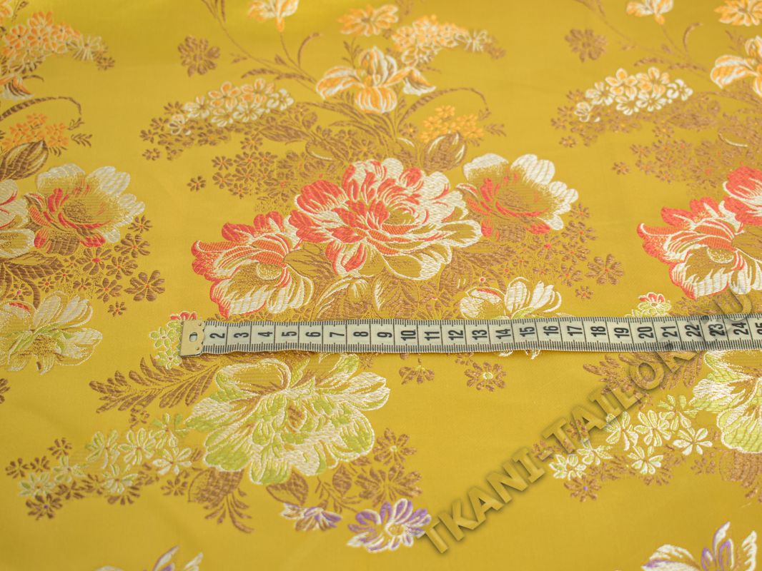 Китайский шелк желтый с цветочным принтом - фото 2