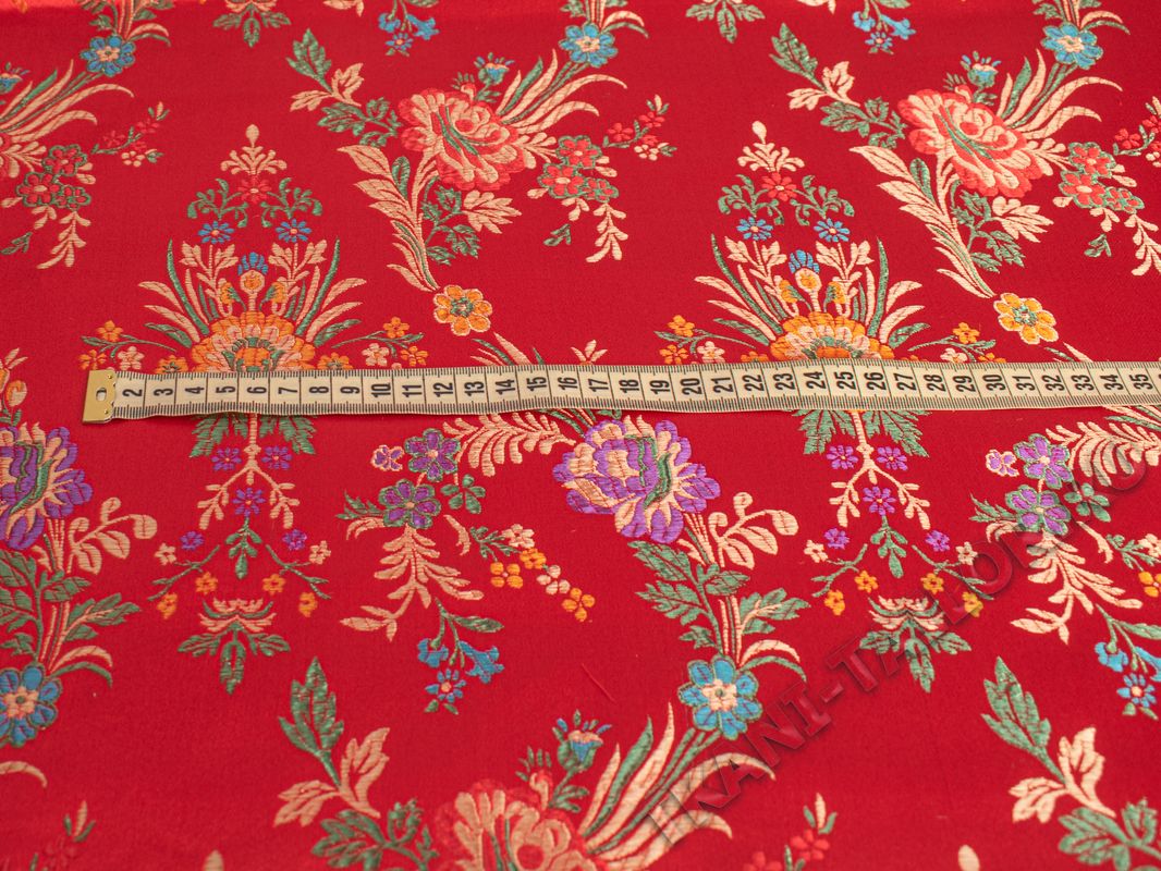 Китайский шелк красный с цветочным принтом - фото 2