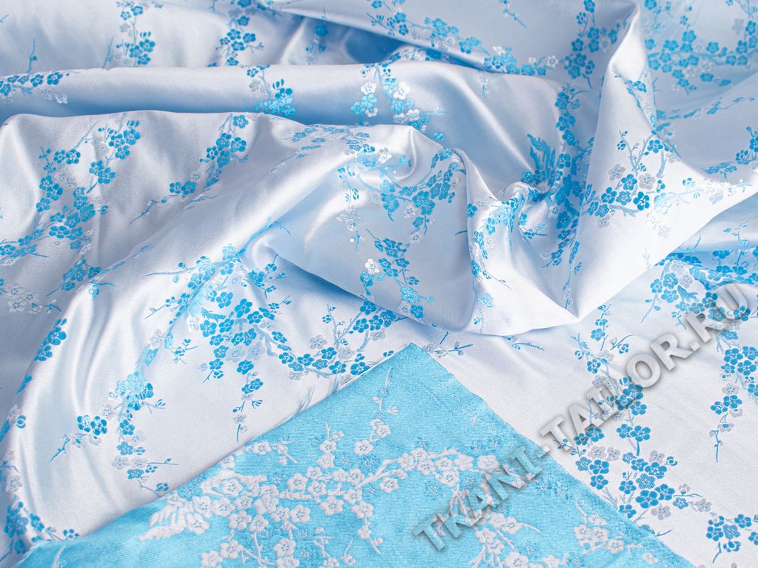 Китайский шелк белый с голубыми цветами - фото 4
