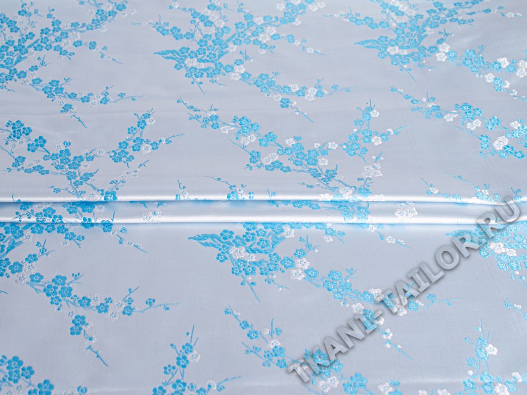 Китайский шелк белый с голубыми цветами - фото 1