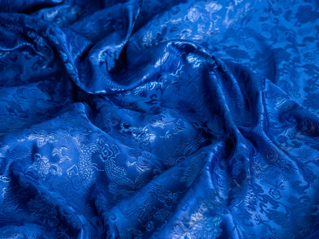Китайский шелк синий орнамент с драконами - фото 3