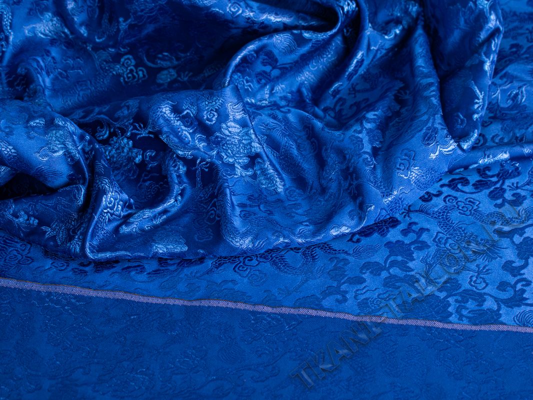 Китайский шелк синий орнамент с драконами - фото 4