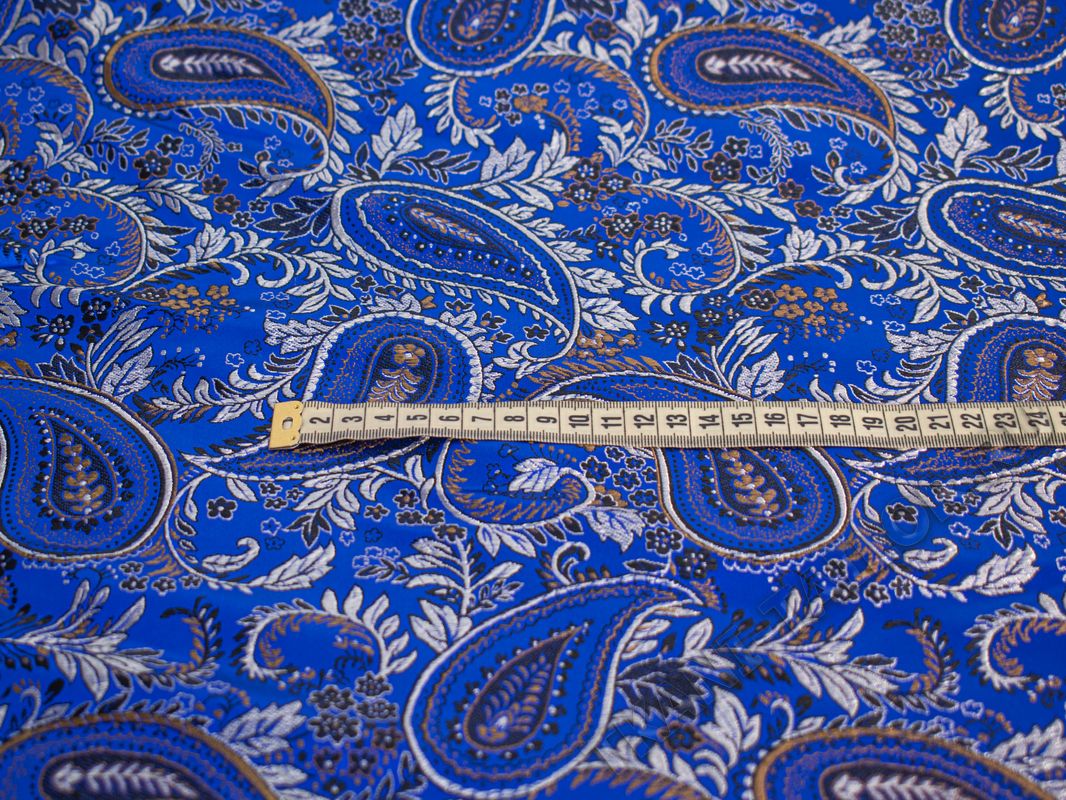 Китайский шелк синий с принтом огурец - фото 2