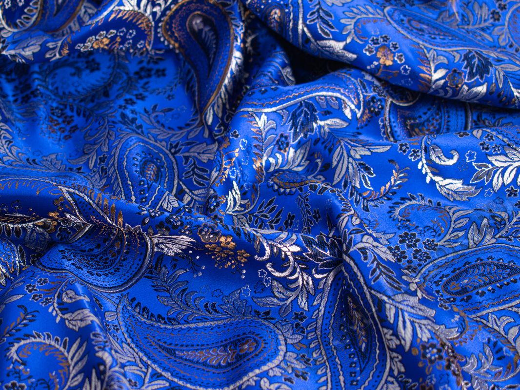 Китайский шелк синий с принтом огурец - фото 3