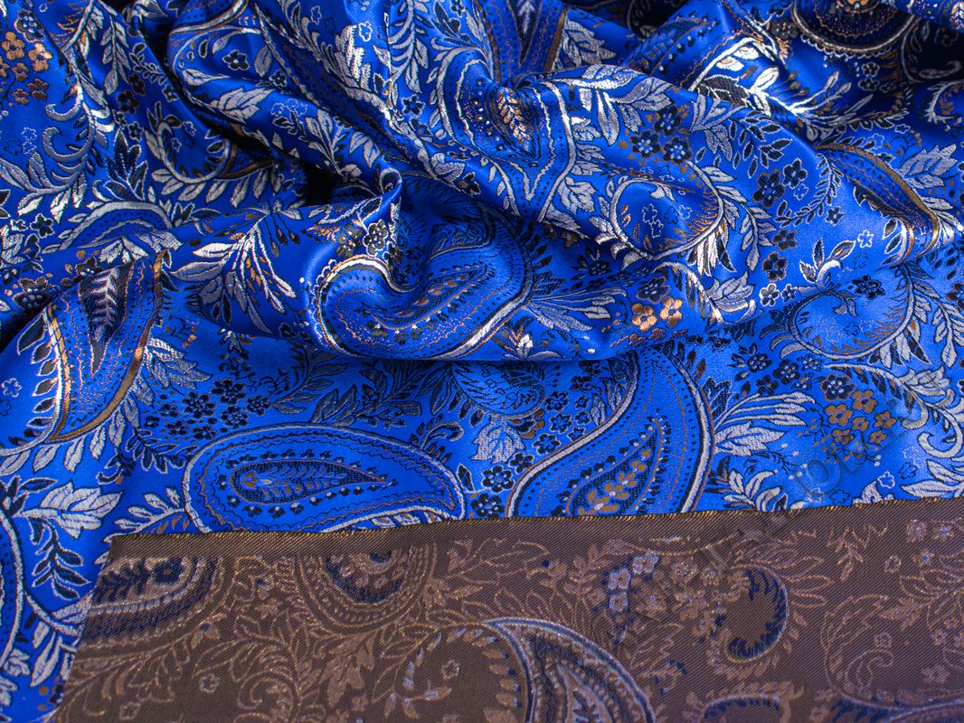 Китайский шелк синий с принтом огурец - фото 4