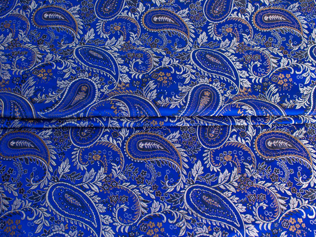 Китайский шелк синий с принтом огурец - фото 1