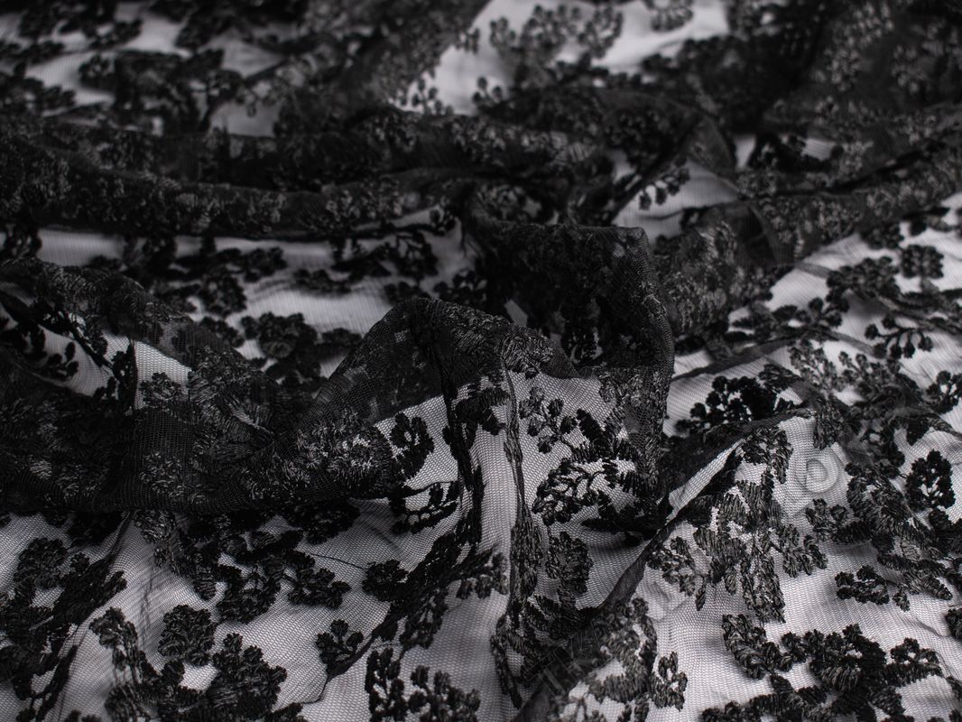 Сетка с вышивкой черная - фото 3