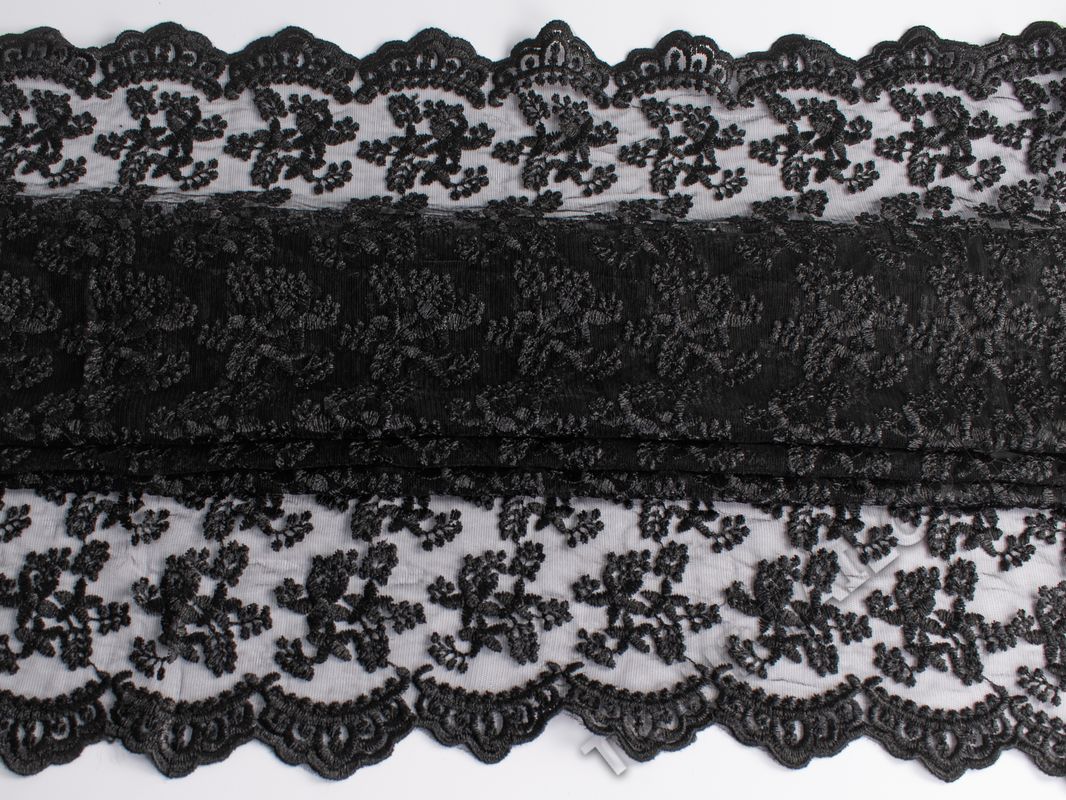 Сетка с вышивкой черная - фото 1